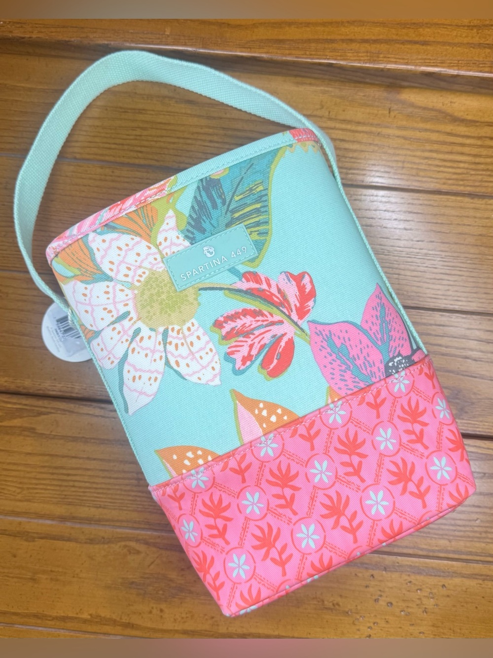 Spartina 449 Queenie Sea Foam Tropical Floral Double Wine Bottle Caddy Bag -NWT